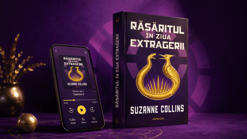 Coperta cărții Răsăritul în ziua Extragerii de Suzanne Collins, seria Jocurile Foamei